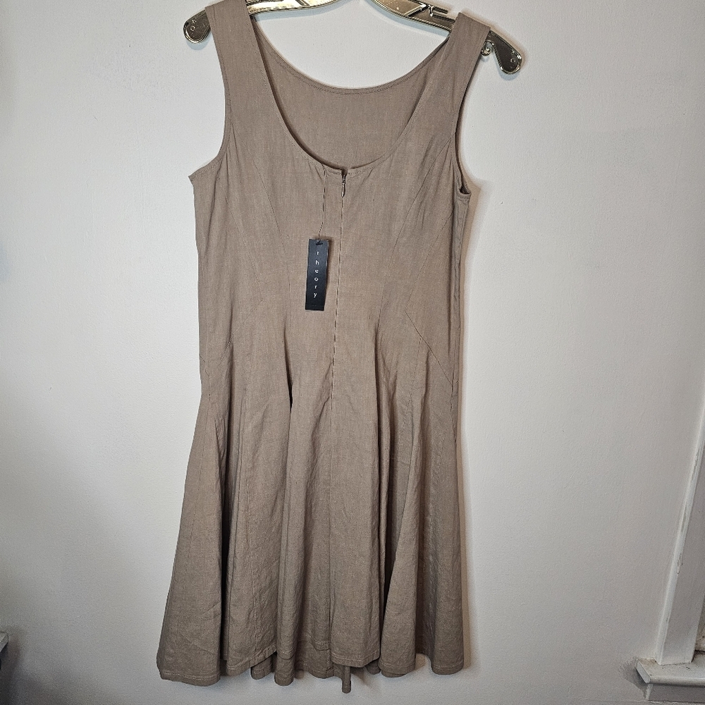 NWT Theory Kaien W Beige Linen Blend Fit & Flare Mini Dress Size 6 - Picture 8 of 14